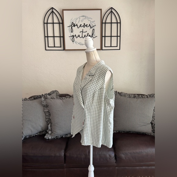 Vintage Pastel Green & Off White Gingham Button Up Vest No Size Summer Casual - Picture 3 of 11